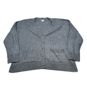 Ella Moss Cardigan Sweater Womens Large Gray Knit Pockets‎ Button Front Cozy